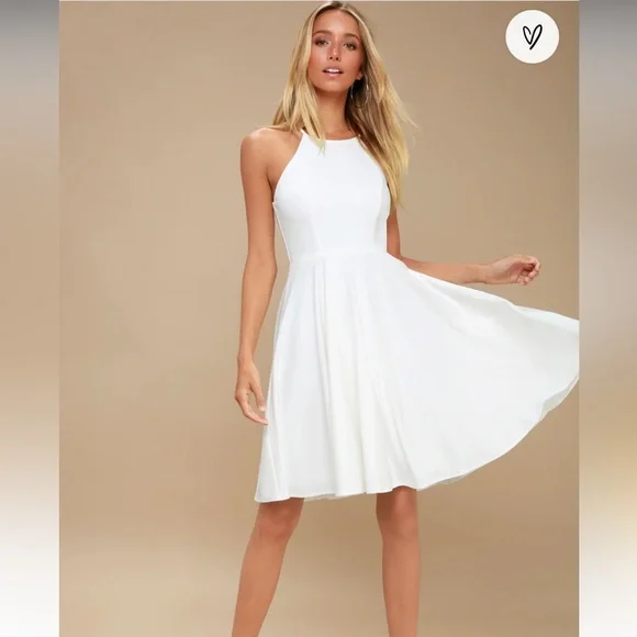Lulus | Dresses | Nwot Lulus White Midi Halter Neck Skater Dress | Poshmark